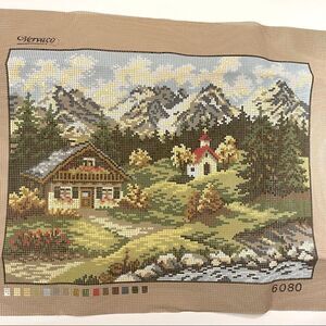 Vervaco Embroidery Needlework Kit 6080 Mountain Cottage Church Scene
